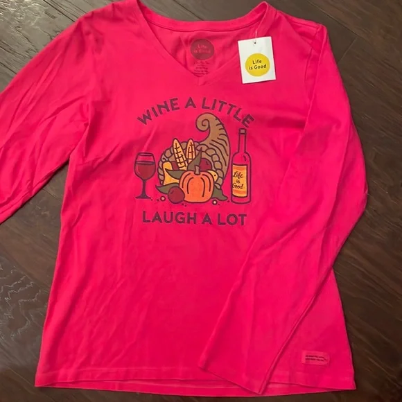 NWT Life is Good Crusher Tee small Wine a Little Laugh A Lot - Picture 1 of 6